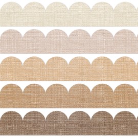 FYSUIMU 69Ft Fall Burlap Bulletin Board Border Milky White Brown Burlap Scalloped Self-Adhesive Trim Border Farmhouse Decoration for Thanksgiving Back to School Classroom Office Home Party Decoration