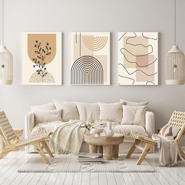 Modern Geometric Plant Decoration Poster, Artistic Abstract Decoration Painting, Printed Poster On The Background Wall Of The Bedroom, Living Room, Office, Frameless (A 1.20 x 30 cm x 3)