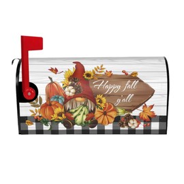 Fall Mailbox Cover Gnome Pumpkin Maple Magnetic Waterproof Post Box Wrap Standard Size 18" X 21"