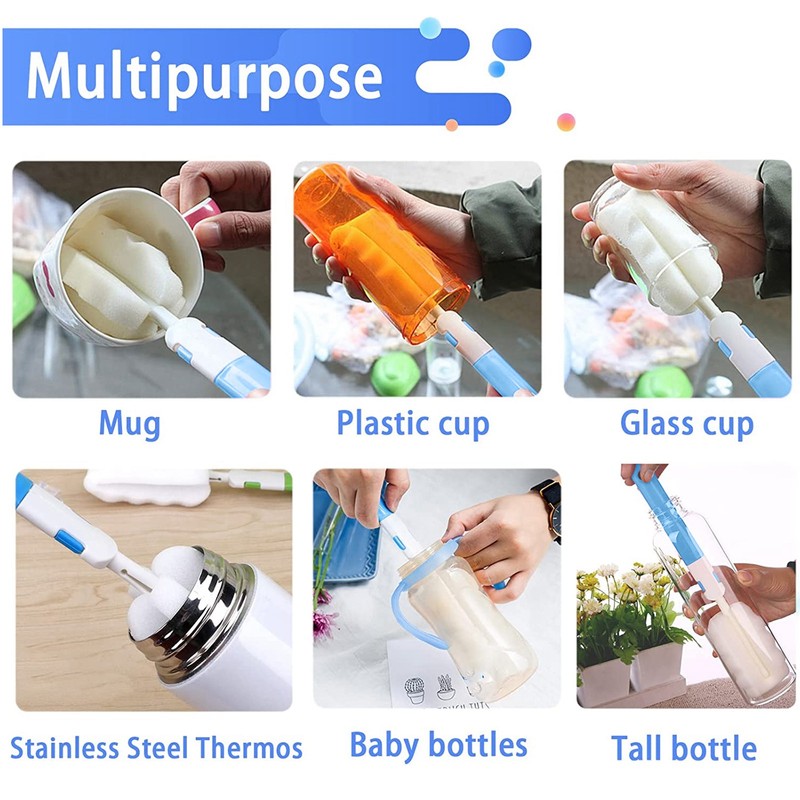 50pcs Bottle Sponge Brush Long Handle Cup Cleaning Sponge Brush