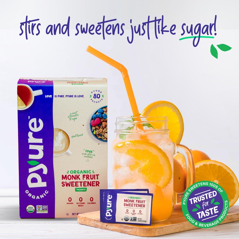 Pyure Organic Monk Fruit Sweetener Packets | White Sugar Substitute