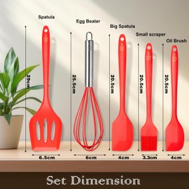 5 Pcs Silicone Spatula Set, Food Grade Rubber Spatula, silicone cooking utensils set, spatulas silicone heat resistant 600°F for Nonstick Cookware, Perfect for Baking and Cooking, Bonus Whisk Included