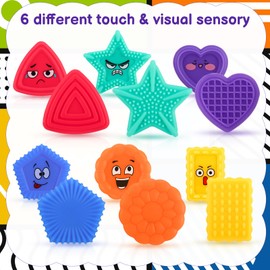 6 Pcs Sensory Texture Toys for Kid, Fidget Squishy Sensory Toys Special Needs Developmental Toys Travel Toys Tactile Preschool learning toys Social Emotional Skil