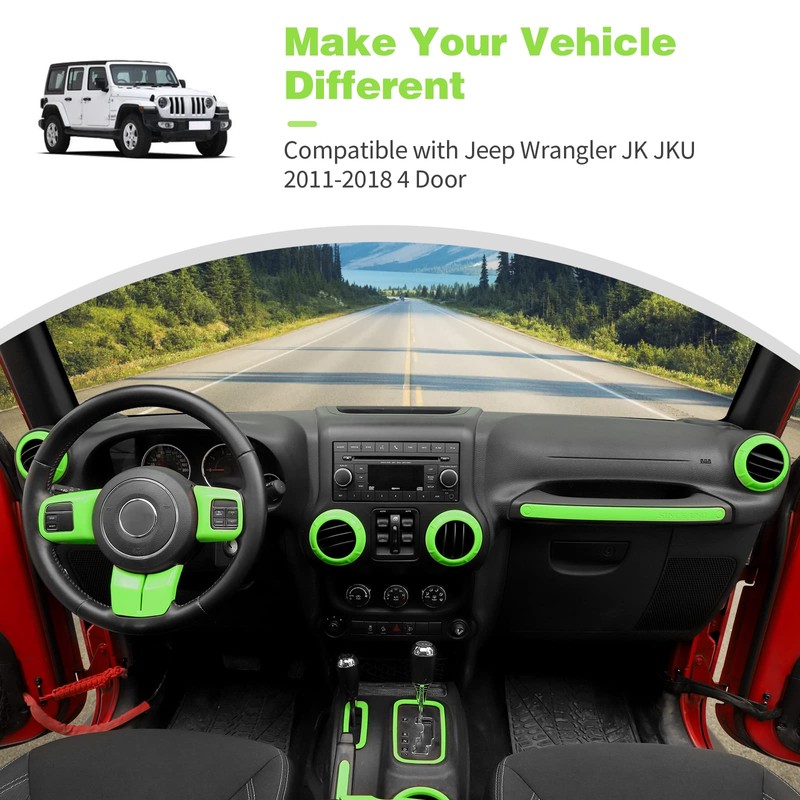 CheroCar 18PCS Interior Trim Kit for Jeep Wrangler JK JKU