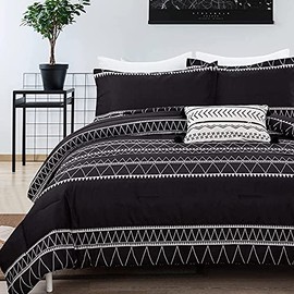 Black Comforter Set King (104"x 90"),Reversible Boho Triangle Striped Down Alternative Comforter Set for King Bed - 3 Pieces (1 Comforter + 2 Pillowcases), Soft Microfiber Bedding Set