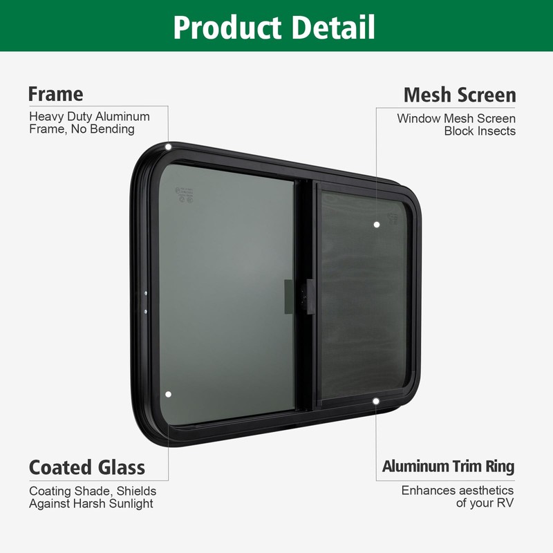 Dulepax Horizontal RV Window, 30" W x 24" H Tinted