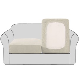 H.VERSAILTEX High Stretch Individual Seat Cushion Covers Sofa Slipcovers Couch Cushion Covers Sofa Covers Featuring Jacquard Textured Twill Fabric (2 Pack for 2 Cushion Loveseat, Natural, Medium)