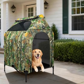 Privacy Outdoor Dog House & Elevated Bed 2-in-1, UPF50+ Sun Rain Protection, Breathable Camping Pet Tent with Cover, Portable for Indoor & Backyard Use（M）