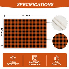 4 Pieces Fall Orange Black Buffalo Plaid Placemats 12x18 Inch Thanksgiving Table Mats Farmhouse Thanksgiving Autumn Decorations for Indoor Outdoor Party Washable Table Mat
