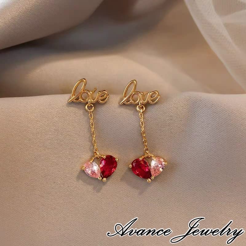 Avance love Love Heart Stone Earrings, Gold, Cute, Women's, Metal