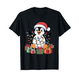 Funny Penguin Santa Hat Animals Lovers Ugly Christmas Pajama T-Shirt