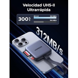 UGREEN - Lector magnético de tarjetas SD 4.0 UHS II 312MB/s con PD 100W Carga Adaptador Tarjeta MicroSD de Aluminio Card Reader Compatible con iPhone 