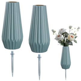 2Pcs Cemetery Vases with Metal Spike, 8 Inch Grave Vases for Cemetery, Plastic Flower Vase for Grave Decoration