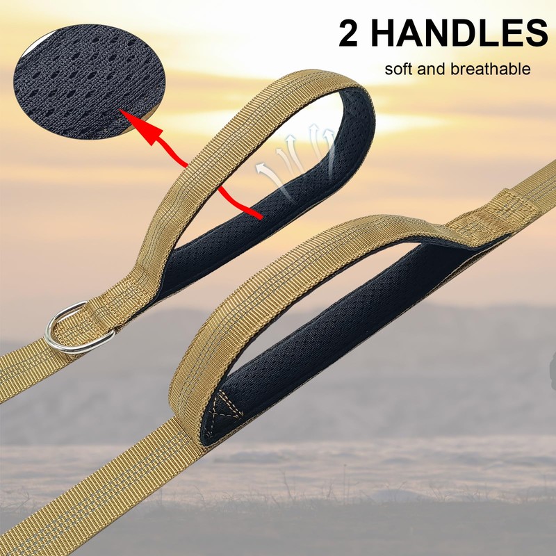 Double Handle Tactical Dog Leash with Shock Absorption, 5FT Reflective