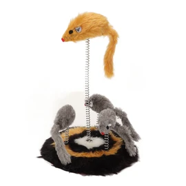 Cat Spring Mouse Toy Scratch Resistant Boredom Relief Interactive Kitten Toy with Plush Base for Indoor