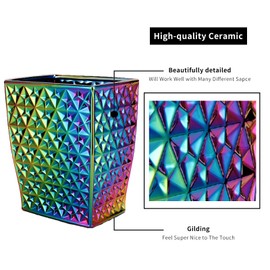 Colorful Bathroom Trash Can Small Wastebasket, Garbage Container Bin for Bathroom, Bedroom, Kitchen, Home Office, and Kids Room, Holds Waste, Recycling - Ceramic