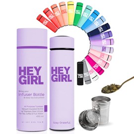Hey Girl - Botella de infusor de té de 450 ml, botella de agua de acero inoxidable aislada, vaso de té termo con difusor de té, taza de viaje portátil para té de hojas sueltas y agua infundida,