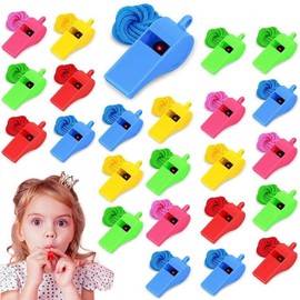 FANNITE Pack of 24 Plastic Whistles Children, Whistles with Lanyard, Sports Whistle Training with Lanyard for Referees, Teachers, Emergencies, Students, Children