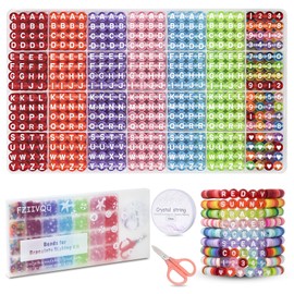 FZIIVQO 1400pcs Letter Beads Kit, 6 Colors 4x7mm Transparent color Alphabet Beads, Number Beads Heart Beads for Bracelets Making Friendship Bracelet Kit