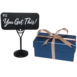 8OOKUAIO Motivational Metal Sign with Stand - Inspirational Desk Decor & Bookmark - Farmhouse Home Office & Wall Decor with Gift Box - P.S. You Got This - Black Desktop Decor (P.S. You Got This+Blue