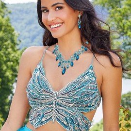 BriLove Women's Bohemian Boho Crystal Floral Vine Leaf Statement Necklace Dangle Earrings Sets Turquoise Color Gold-Tone