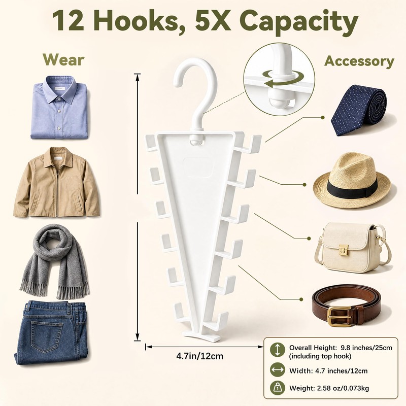 12 Hook Rotating Clothes Hanger, 360° Space Saving Wardrobe Organiser
