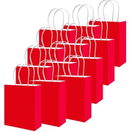 qiqee 50-Packs Gift Bag with Handles Bulk Red Paper Bags Multiple Uses (8.3"x3"x6" Small Size)