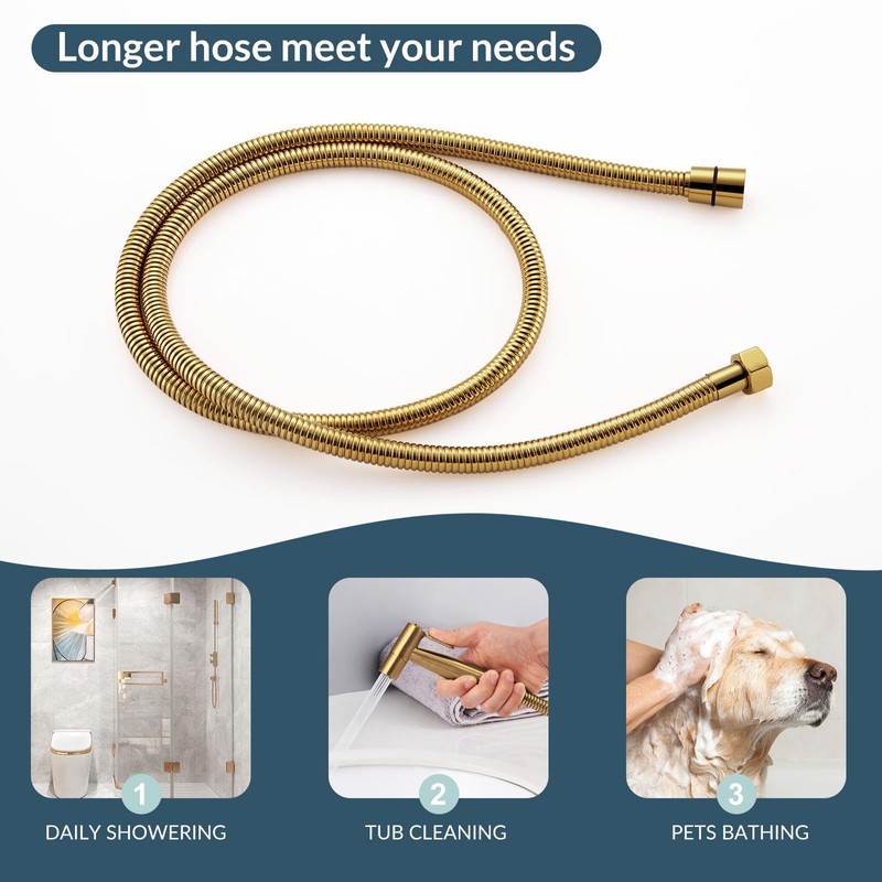 APLusee Titanium Gold Shower Hose, 59-Inch Extra Long Handheld Shower