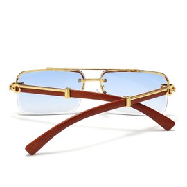 WHHJM Mens Fashion Rimless Rectangle Sunglasses for Man Frameless Square Glasses Gradient Tinted UV400 Lens (Gold/Gradient Blue)