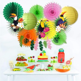 SUNBEAUTY Hawaiian Party Decoration, Summer Party Decorations, Garden Party, Birthday Decoration, Tropical Bird, Green Leaf Garland, Paper Lanterns for Tropical Summer, Beach Party Decoration