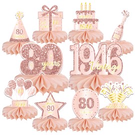10PCS 80th Birthday Decorations Centerpieces for Table Decorations, 2026 Vintage 1946 Honeycomb Table Topper Gold in 1946 Birthday Party Decoration for Women (Rose Gold & Gold, 80 Years)