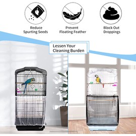 BSBMIEQM Atrapador de semillas universal para jaula de pájaros, cubierta de red de malla de nailon para loros, falda elástica suave y aireada para jaulas cuadradas redondas (circunferencia de 50 a 90 pulgadas, blanco)