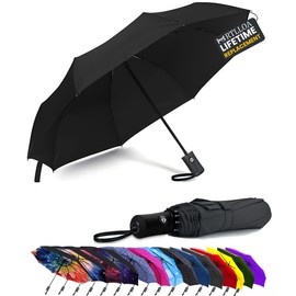 MRTLLOA 42/49 Inch Compact Windproof Travel Umbrella for Rain, Lightweight, Portable, Strong, Folding Umbrellas for Women and Men(42 inch,Black)