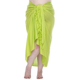 SHU-SHI - Traje de baño de pareo largo para mujer, talla grande, falda cruzada de playa con clip de coco, Verde lima, Talla única