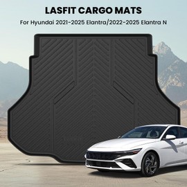 LASFIT Cargo Mats for Hyundai Elantra 2025 2024 2023 2022 2021 / Hyundai Elantra N 2022-2025, All Weather TPE Custom Fit Car Trunk Mats Cargo Liners, Black