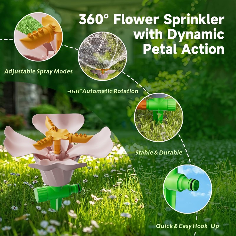 IcyByte Rotating Flower Garden Sprinkler for Yard, Adjustable Spray Modes,