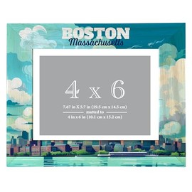 R and R Imports Boston Massachusetts Design A Souvenir Wooden Photo Frame Matted 4 x 6 Inch Single