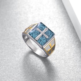 Cross Ring 925 Sterling Silver Turquoise Cross Rings Mens Rings Religious Christian Jewelry for Men Women (Size: 7)