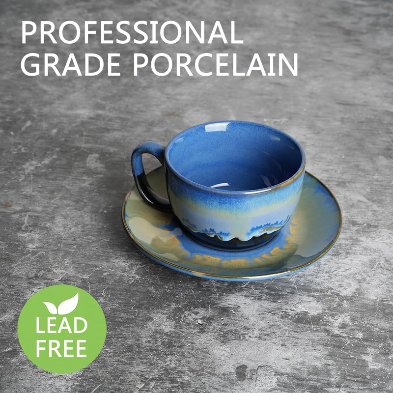 Bosmarlin Ceramic Cappuccino Cup and Saucer Set of 2, 10