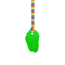 Oojamabobs Sensory STRONG Dinosaur pendant chew necklace - Autism - Green with lanyard (8 designs available!) (Retro Stripes, 70cm Lanyard)
