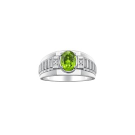 RYLOS Mens Rings Sterling Silver Rings Classic Designer Style 8X6MM Oval Gemstone & Genuine Diamond Ring Peridot August Birthstone Rings For Men, Men's Rings, Silver Rings, Sizes 8,9,10,11,12,13