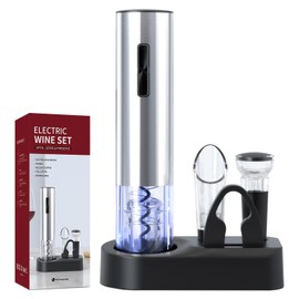 Coocake Electric Wine Opener Set, Rechargeable Cordless Automatic Wine Bottle Corkscrew Opener with Aerator, Pourer, Vacuum Sealer and Storage Base, Battery Operated Wine Stopper Remover