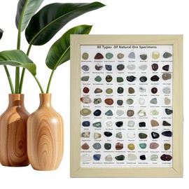 TANMESSO 80-Piece Natural Crystal and Mineral Collection – Assorted Agate, Fluorite, Quartz Specimens for Home Décor, Rock Collecting, Educational Gifts (Wood Color)