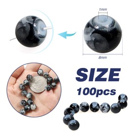 TOAOB Pack of 100 8 mm Crackle Glass Beads Black Round Marble Effect Loose Beads Natural Craft Beads for DIY Bracelets Necklaces Jewellery Making