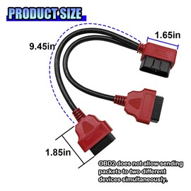 ZIMISI OBD2 Right Angle Splitter Y Cable, 16 Pin 1 Male to 2 Female Extender Cord Adapter, 30cm/12 Inch Splitter Extension Cable, Universal Accessories for All OBD2 Vehicles (Red)