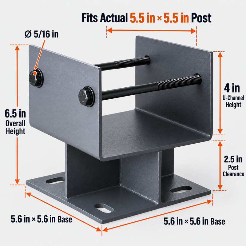 6x6 Elevated U-Shaped Steel Post Base Bracket for Wood Posts