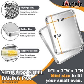 9 Inch Baking Sheet Pan Set (2Pcs), Joyfair Stainless Steel Cookie Sheets, Commercial Metal Pans Toaster Oven Tray Bakeware for Jelly Roll/Bread/Bacon, Heavy Gauge, Rust-free & Dishwasher Safe