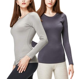DEVOPS Women's 2 Pack Thermal Long Sleeve Shirts Compression Baselayer Tops