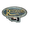 Handcrafted Vintage Restroom Left Pointing Hand Aluminum Sign, Pointing Restroom