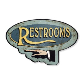 Handcrafted Vintage Restroom Left Pointing Hand Aluminum Sign, Pointing Restroom Sign Bathroom Sign